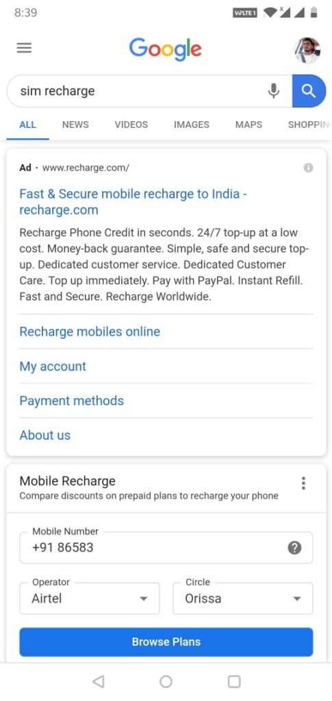 google search recharge
