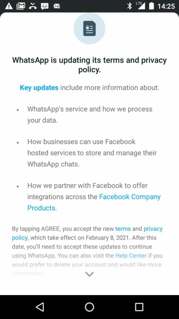 whatsapp policy update